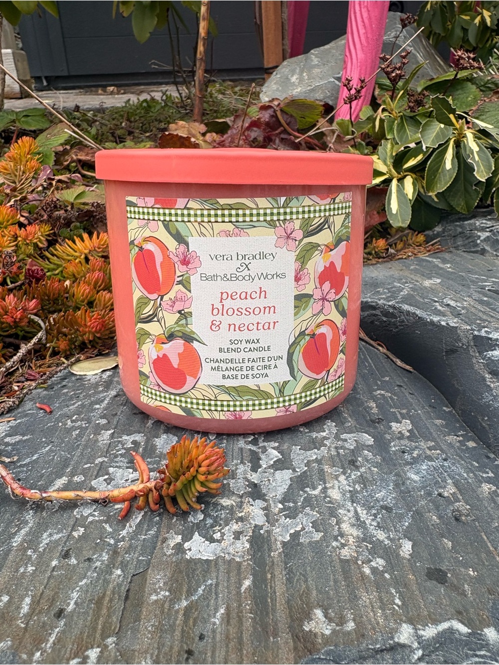 Bath & Body Works Peach Blossom & Nectar Candle - Coral Pink